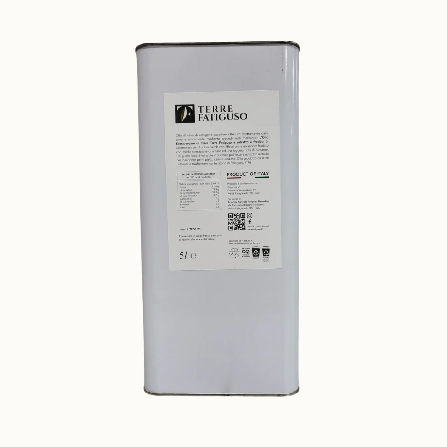 Lattina da 5 litri di Olio extra vergine di oliva Pugliese