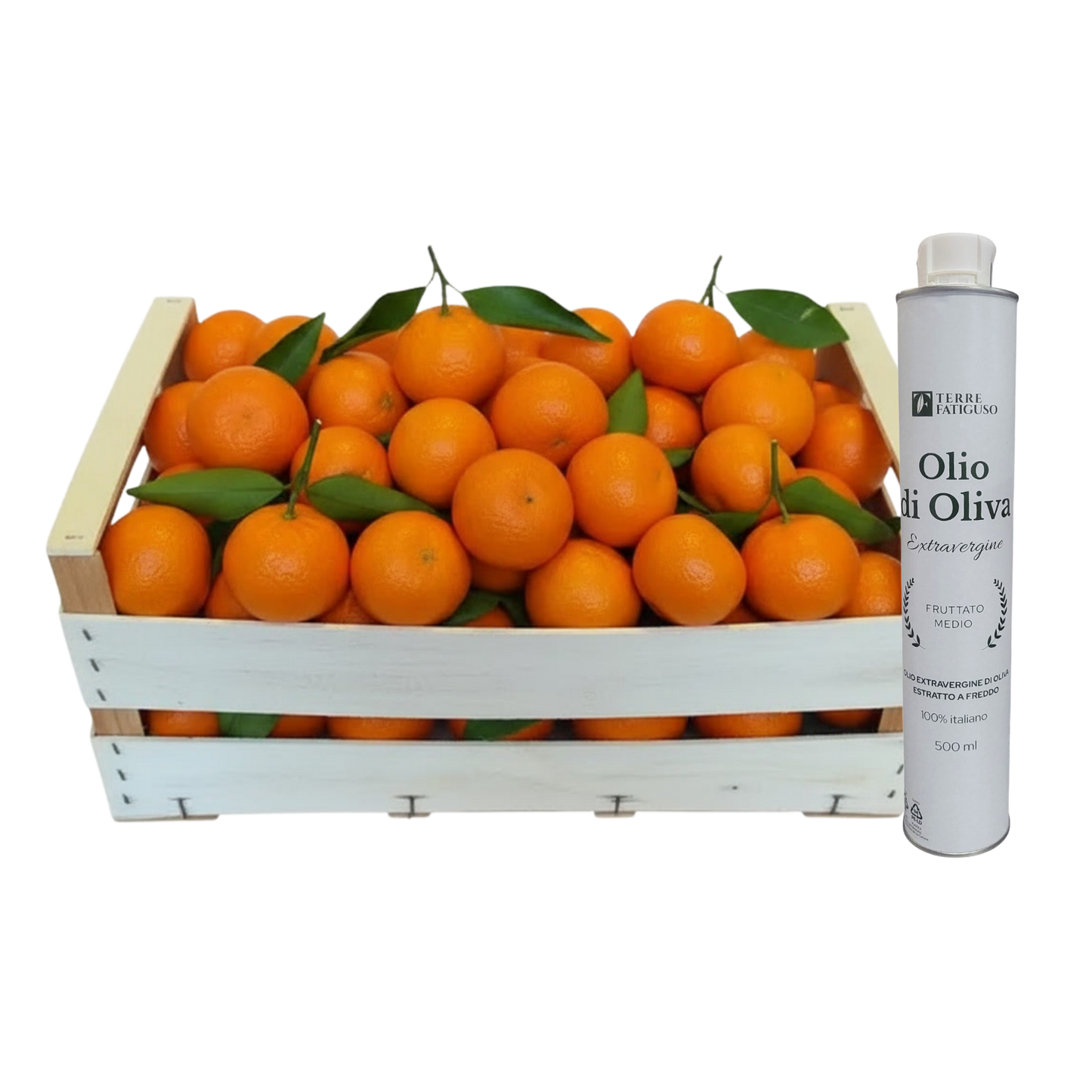 Confezione Mista da 14 kg di Mandarini Tang Gold Pugliesi e Lattina da 500 ml di Olio extra vergine di Oliva Pugliese