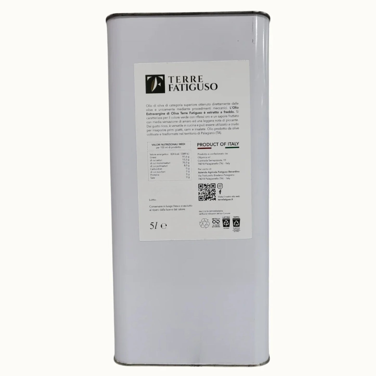 olio extravergine oliva pugliese terrefatiguso 5 litri EVO 