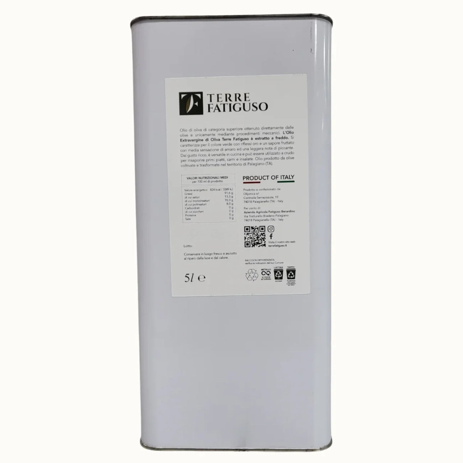 olio extravergine oliva pugliese terrefatiguso 5 litri EVO 